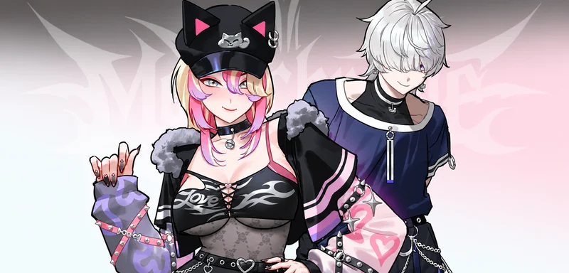Pink-haired character in streetwear
